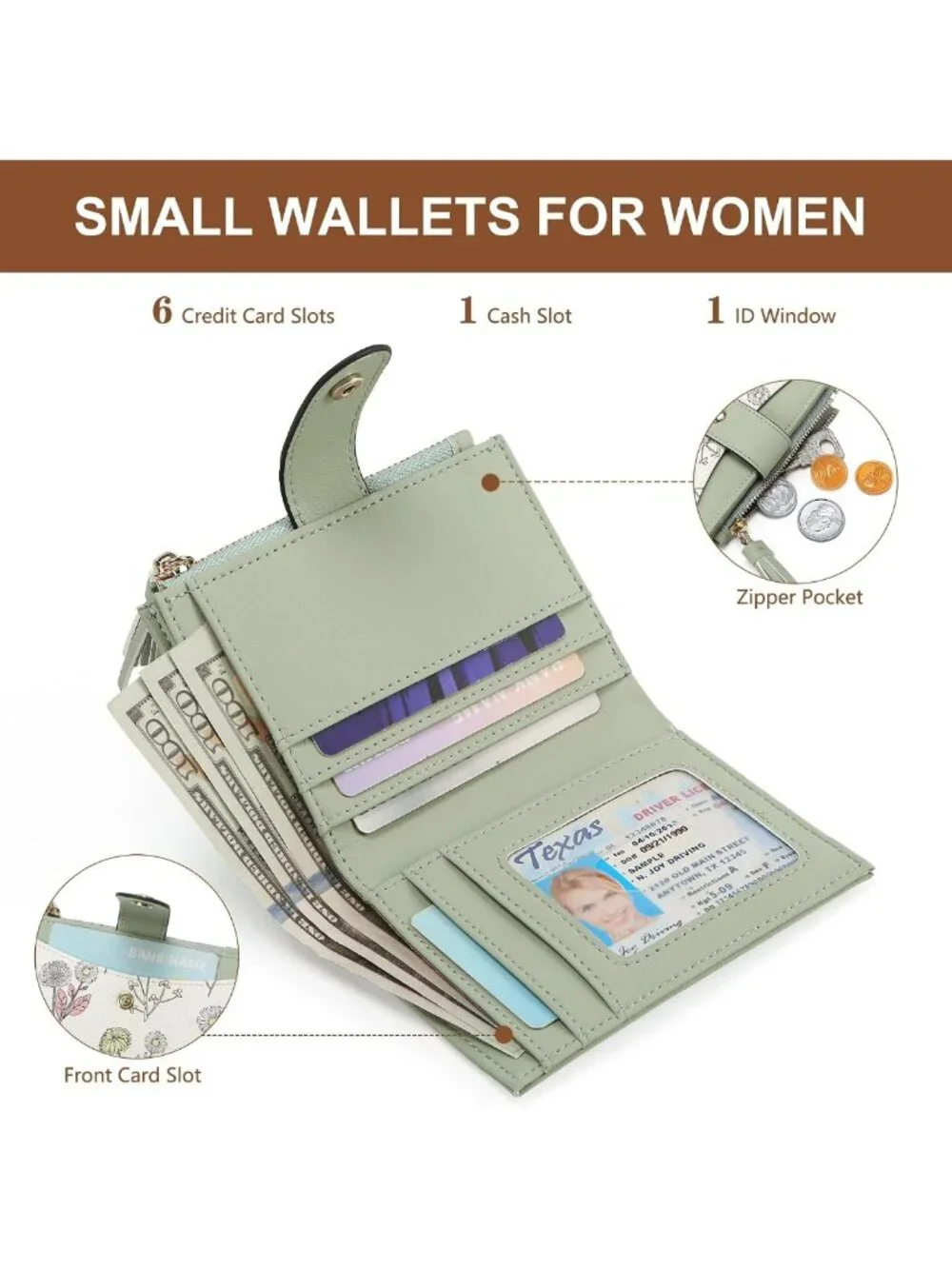 Slim RFID Blocking Wallet for Women | Bifold Leather Credit Card Holder with